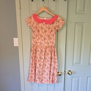 🧡 Charming Floral Casual Dress with Pink Collar